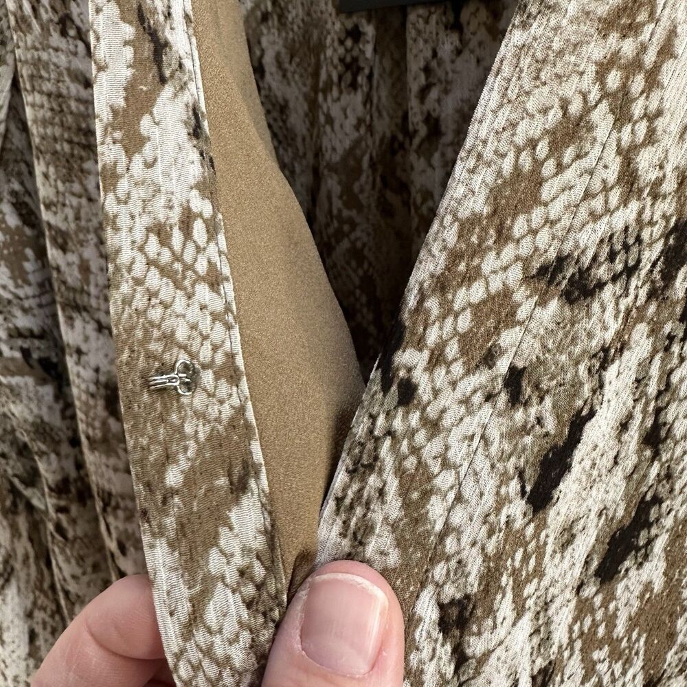 DKNY Top Women's XL Brown Snake Print Faux-Wrap Long Sleeve Semi Sheer Career - Picture 5 of 11